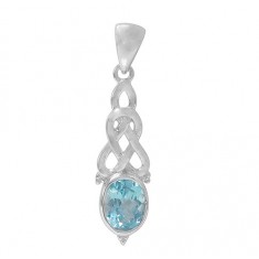 Oval Blue Topaz Pendant, Sterling Silver